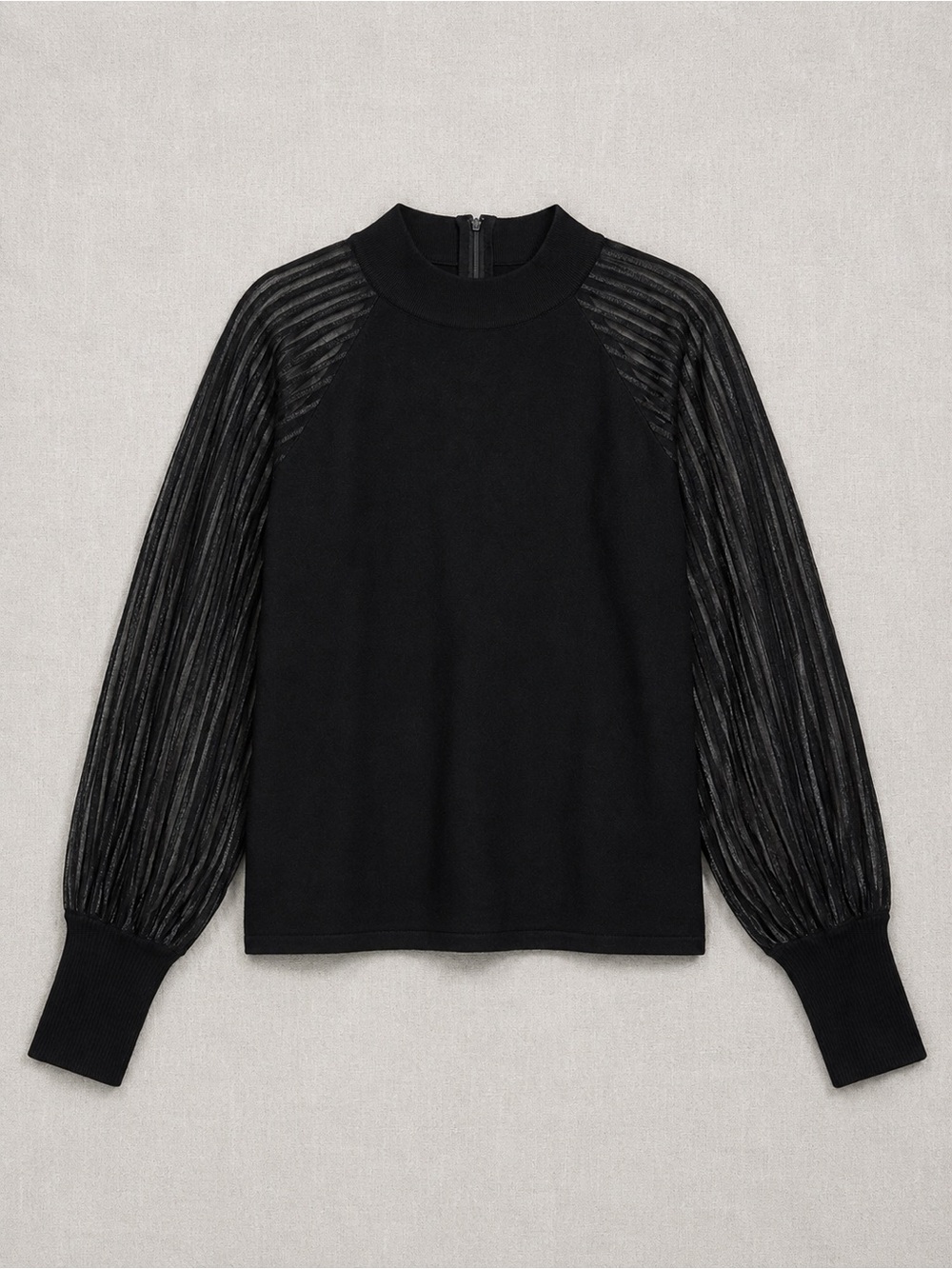 Belldini Black Long-Sleeve Sheer-Stripe Sweater Top